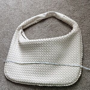 Cream Woven Hobo Shoulder Bag